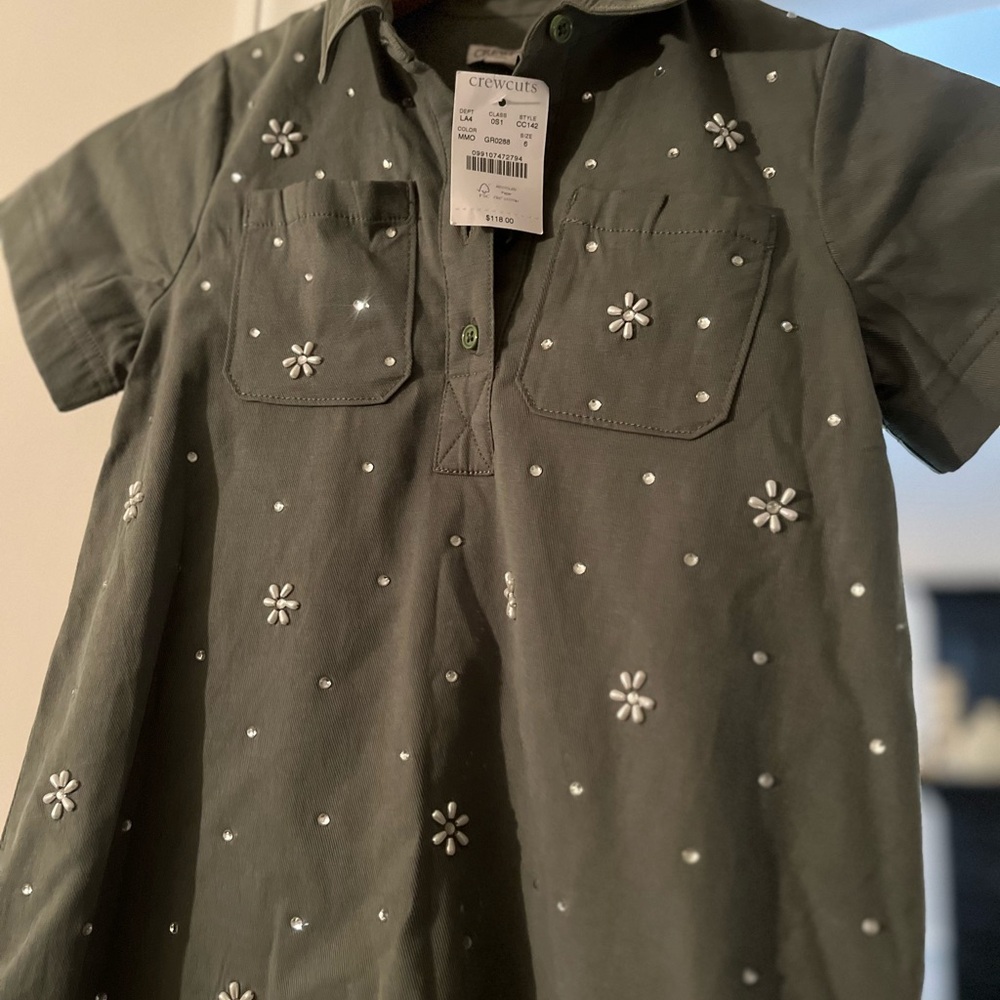 Crewcuts Olive Shirt with White Floral Accents